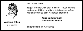 Traueranzeige von Johanna Ehling von Tageszeitung