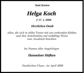 Traueranzeige von Helga Koch von Tageszeitung