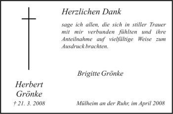 Traueranzeige von Herbert Grönke von Tageszeitung