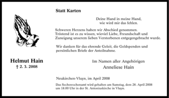 Traueranzeige von Helmut Hain von Tageszeitung