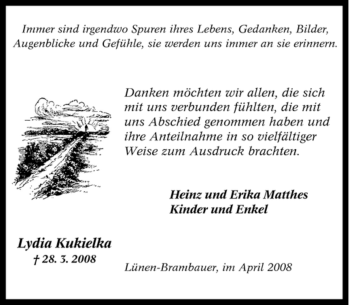 Traueranzeige von Lydia Kukielka von Tageszeitung
