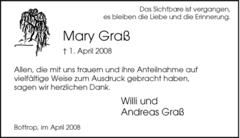 Traueranzeige von Mary Graß von Tageszeitung
