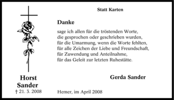 Traueranzeige von Horst Sander von Tageszeitung