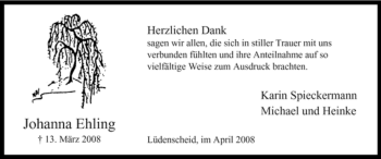 Traueranzeige von Johanna Ehling von Tageszeitung