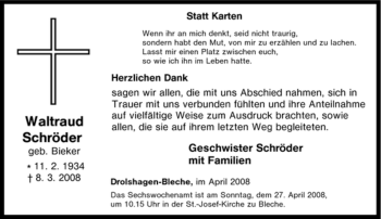 Traueranzeige von Waltraud Schröder von Tageszeitung