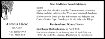 Traueranzeige von Antonia Heese von Tageszeitung