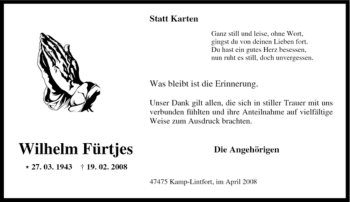 Traueranzeige von Wilhelm Fürtjes von Tageszeitung
