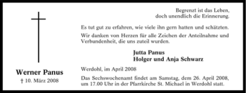 Traueranzeige von Werner Panus von Tageszeitung