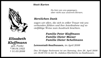Traueranzeige von Elisabeth Kleffmann von Tageszeitung