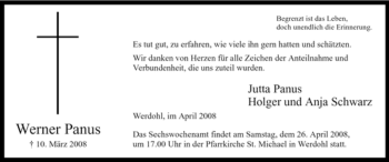 Traueranzeige von Werner Panus von Tageszeitung