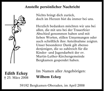 Traueranzeige von Edith Eckey von Tageszeitung