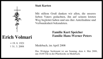 Traueranzeige von Erich Volmari von Tageszeitung