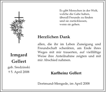 Traueranzeige von Irmgard Gellert von Tageszeitung