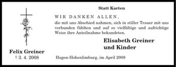 Traueranzeige von Felix Greiner von Tageszeitung