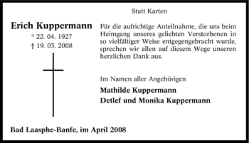 Traueranzeige von Erich Kuppermann von Tageszeitung