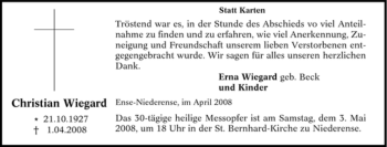 Traueranzeige von Christian Wiegard von Tageszeitung