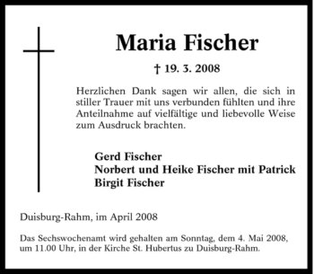 Traueranzeige von Maria Fischer von Tageszeitung