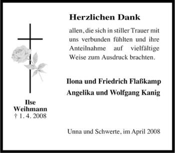 Traueranzeige von Ilse Weihmann von Tageszeitung