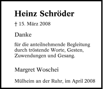 Traueranzeige von Heinz Schröder von Tageszeitung