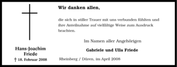 Traueranzeige von Hans-Joachim Friede von Tageszeitung