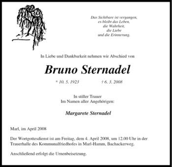 Traueranzeige von Bruno Sternadel von Tageszeitung