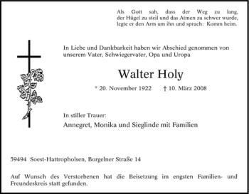 Traueranzeige von Walter Holy von Tageszeitung