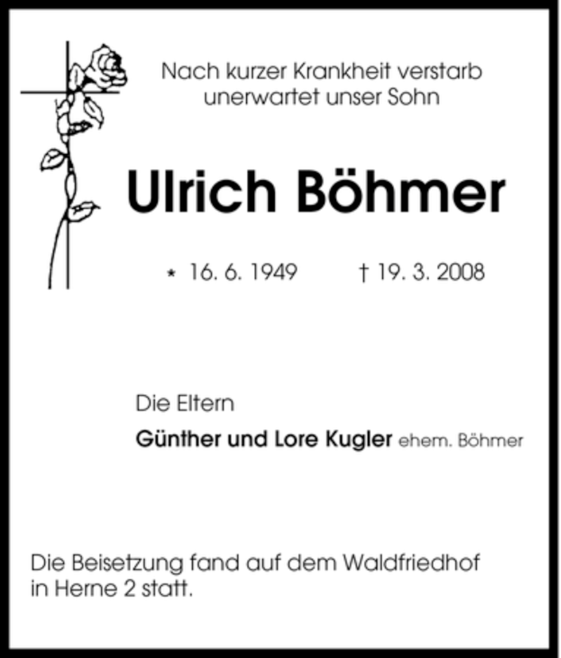  Traueranzeige für Ulrich Böhmer vom 02.04.2008 aus Tageszeitung