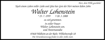 Traueranzeige von Walter Lohenstein von Tageszeitung