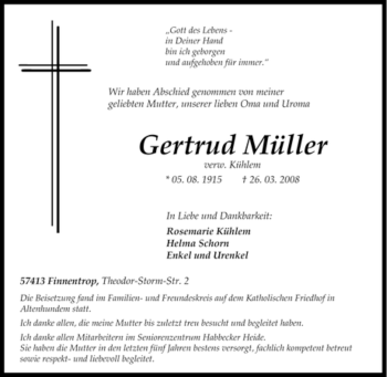 Traueranzeige von Gertrud Müller von Tageszeitung