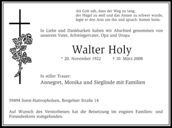 Traueranzeige von Walter Holy von Tageszeitung