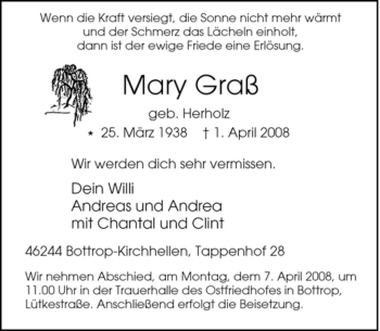 Traueranzeige von Mary Graß von Tageszeitung