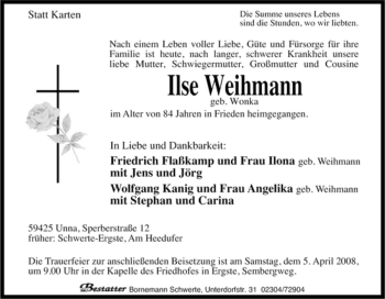 Traueranzeige von Ilse Weihmann von Tageszeitung