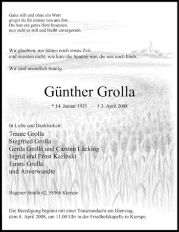 Traueranzeige von Günther Grolla von Tageszeitung