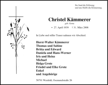 Traueranzeige von Christel Kämmerer von Tageszeitung
