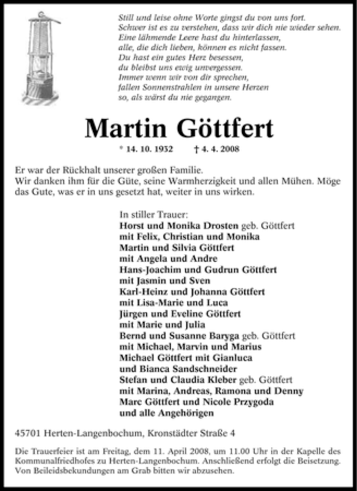  Traueranzeige für Martin Göttfert vom 07.04.2008 aus Tageszeitung