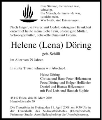 Traueranzeige von Helene Döring von Tageszeitung