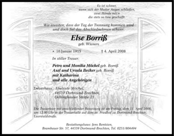 Traueranzeige von lse Borriß von Tageszeitung