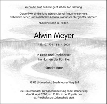 Traueranzeige von Alwin Meyer von Tageszeitung