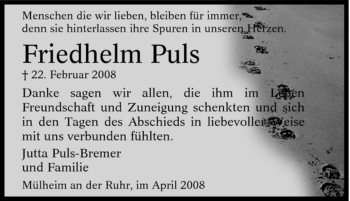 Traueranzeige von Friedhelm Puls von Tageszeitung