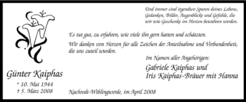 Traueranzeige von Günter Kaiphas von Tageszeitung