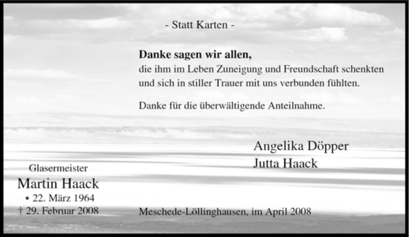  Traueranzeige für Martin Haack vom 14.04.2008 aus Tageszeitung