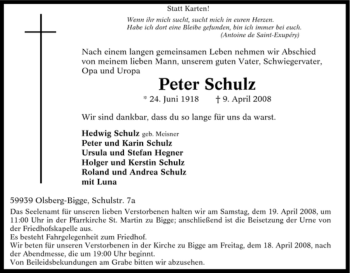 Traueranzeige von Peter Schulz von Tageszeitung