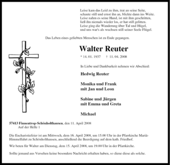 Traueranzeige von Walter Reuter von Tageszeitung