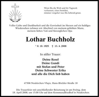 Traueranzeige von Lothar Buchholz von Tageszeitung