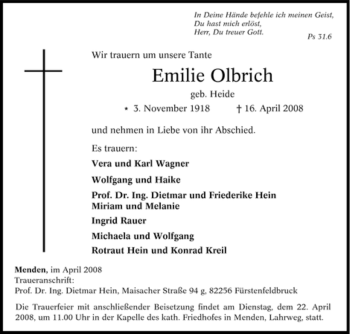 Traueranzeige von Emilie Olbrich von Tageszeitung