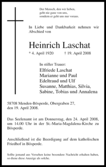 Traueranzeige von Heinrich Laschat von Tageszeitung