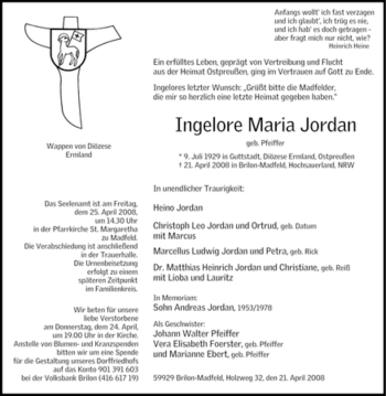 Traueranzeige von Ingelore Maria Jordan von Tageszeitung