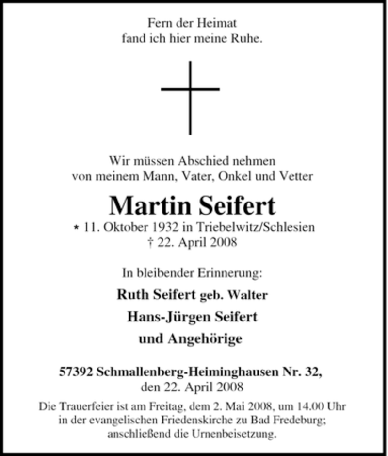  Traueranzeige für Martin Seifert vom 24.04.2008 aus Tageszeitung
