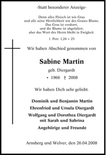 Traueranzeige von Sabine Martin von Tageszeitung