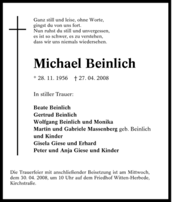 Traueranzeige von Michael Beinlich von Tageszeitung